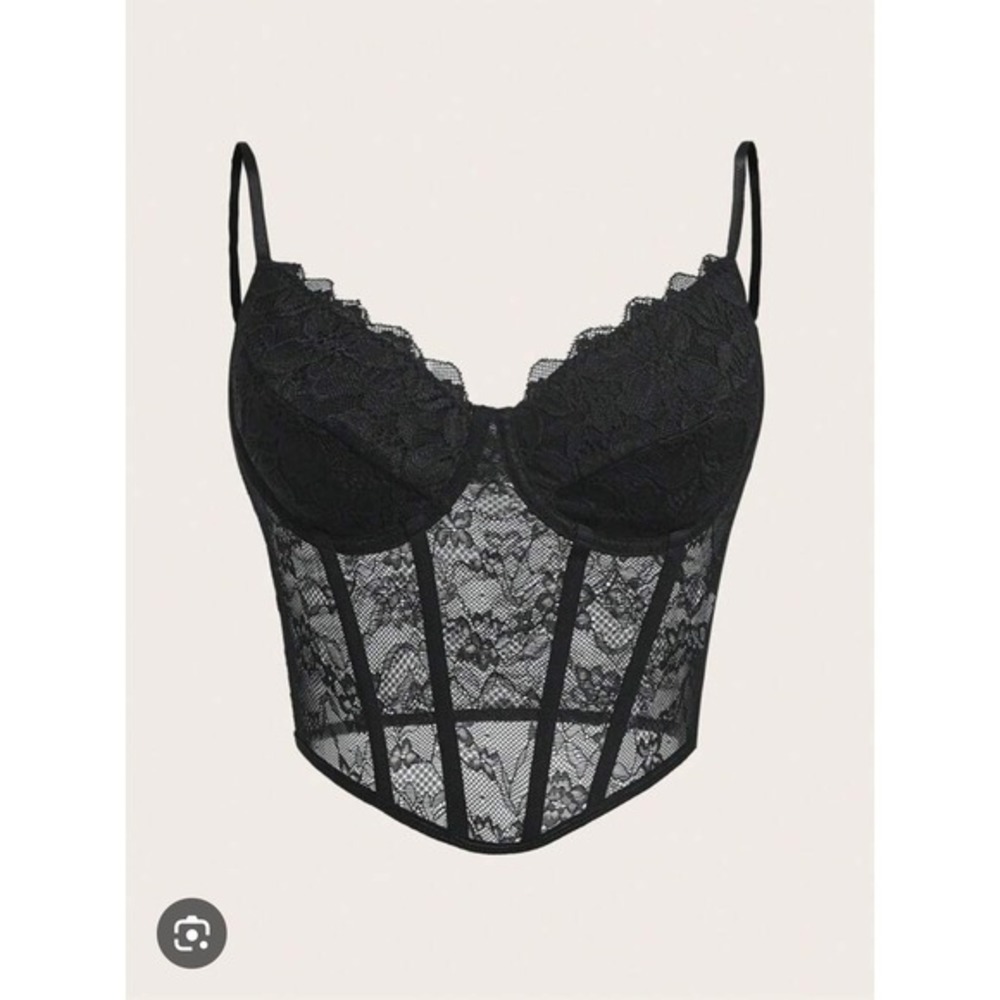 Lace Corset Top Women Small S Boned Sheer Underwire Black Whimsigoth Witchy Goth